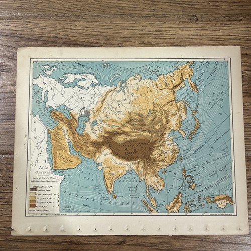 Antique 1901 physical map - antique,
