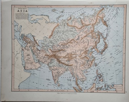 1878 antica mappa fisica - 1878, asia