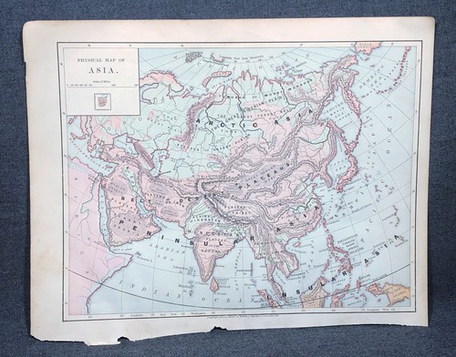 1884 mappa fisica dell asia - fisica, dell'asia