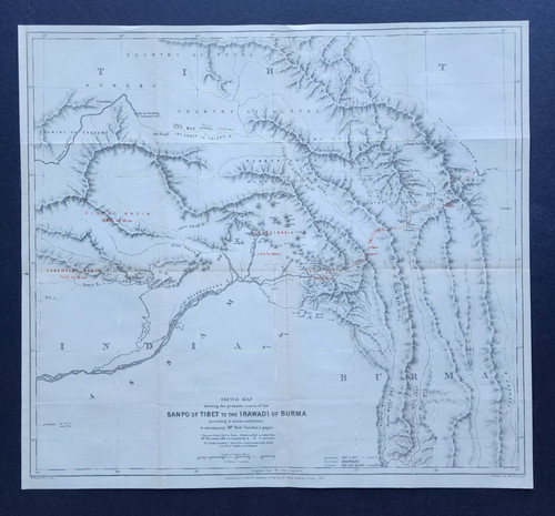 Antique 1885 rgs map - 1885, tsangpo