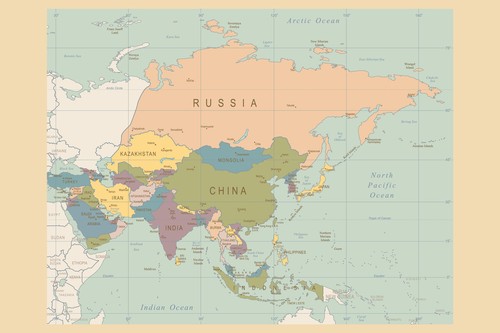 Asia geografia fisica - asia, mappa