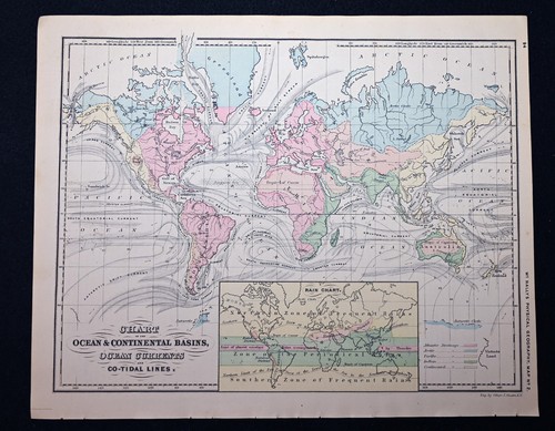 1866 antica mappa fisica mondo - 1866,
